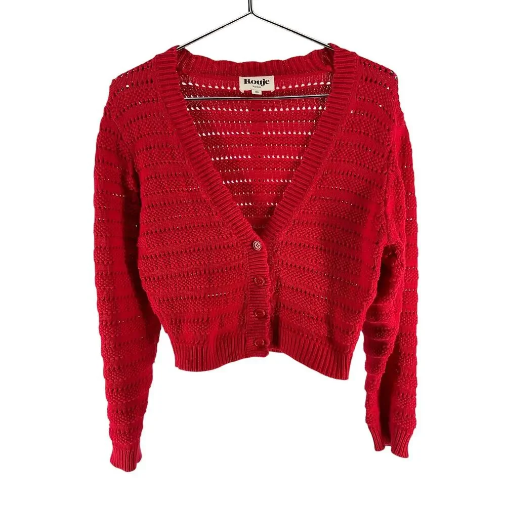 Rouje Scalloped Red Adelie Cardigan Size XS - Picture 2 of 5